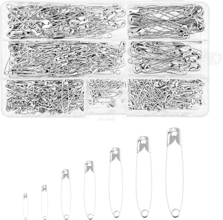 Magrimaxio 460 Stück Sicherheitsnadeln, 7 Größen Sicherheitsnadel Set, Anstecknadel, Safety Pins, Rostbeständig Anstecknadeln, Silber Haltbar Sicherheit Pins für Kleidung Kunsthandwerk Nähen