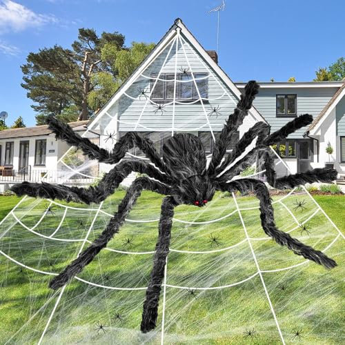 Halloween Deko, 196 Hängende Dreieckige Mega Web, 59 Nylon Rotäugige Große Spinne, 20 Mini Spinne Dreieck Mit Stretch Spinnweben Für Horror-Thema Dekorati, Halloween Deko Outdoor