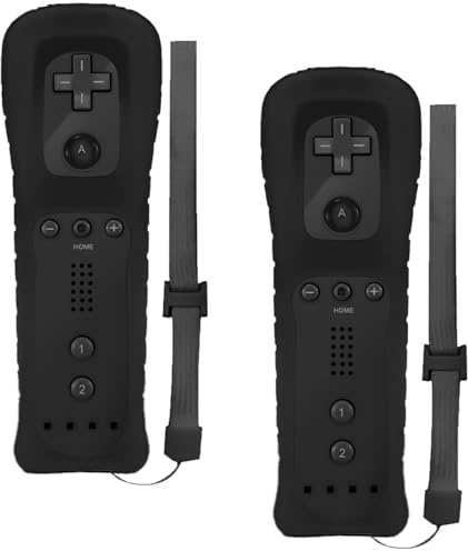 Leikurvo 2x Wii-Fernbedienung, Gamecontroller Wii Controller Wireless Remote Bewegungssensor Vernbedinung Ersatz Gamepad Controller für Wii&Wii-Konsole, mit Silikonhülle und Handschlaufe(Schwarz)