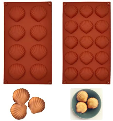Niuhong 2 Pcs Moule Madeleines Silicone 8+15 Trous Moules Pâtisserie Forme Coquille Moule Chocolat Mini Madeleine Cake Moule Gâteau Silicone Réutilisable Cubes Glace Bonbons