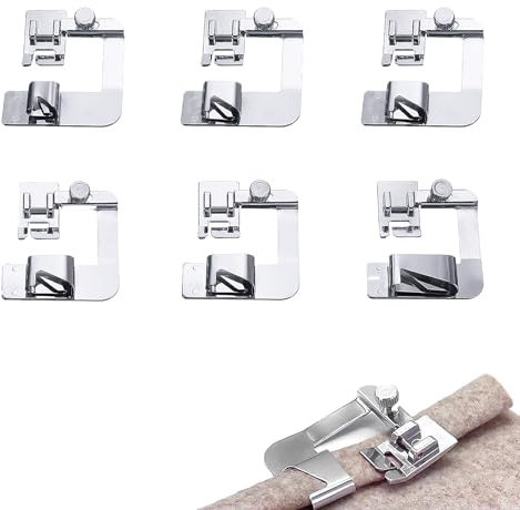 6Pcs Pied Ourlet Roulotté en Acier Inoxydable Pied de Biche Machine a Coudre 3 Pieds Presseurs à Ourlet Roulé Large 3/8J 4/8 5/8 6/8 7/8 8/8mm pour Brother Janome