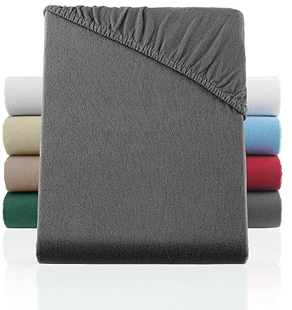 BaSaTex Flausch Feinbiber Winter Spannbettlaken 200x220 cm + 40 cm Steghöhe - Kuscheliges Biber Spannbettuch für Wasserbetten und Boxspringbetten - 100% Baummwolle | Anthrazit