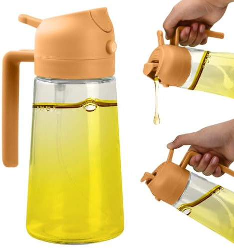 Pagezol Oil Spray Bottle, 2-in-1 Oil Sprayer for Cooking Air Fryer, 470ml Glass Oil Sprayer Cooking Oil Spray Bottle, Olive Oil Sprayer Oil Dispenser for Kitchen Air Fryer Salad Baking BBQ