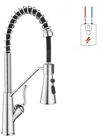 ZYNUHMO Grifo de cocina de baja presión, giratorio 360°, grifo con 3 conexiones para caldera, mezclador de arco alto, grifo de cocina con 2 modos, cobre, cromo
