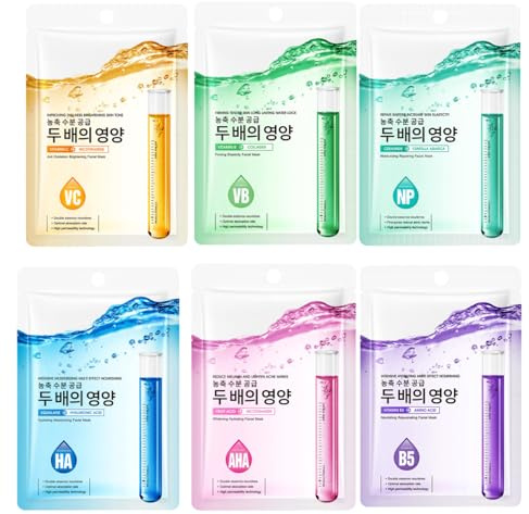 6-Piece Korean Face Mask-Sheet Masks –Brightening Vitamin C,Niacinamide, Hydrating Hyaluronic Acid for All Skin Types -Self Care Gift Set for Women & Teens-Skincare Sets & Self Care Essentials