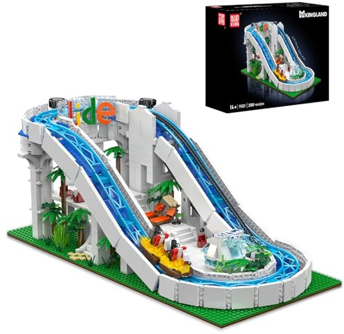 Mould King 11021 Water Slide Water Park Model Building Blocks Kit, 2088+ PCS MOC Creative Electric Amusement Park Slide Building Blocks Toys for Kids 14+/Adults