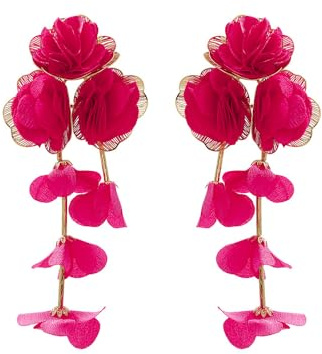 XFSRG Boucles d'Oreilles Bohemien Fleurs Boucles D'oreilles Femme Pendantes Hypoallergénique Fleurs Exagérées Earrings Plage Et Été Bijou Cadeaux Originaux (Rouge rosé)