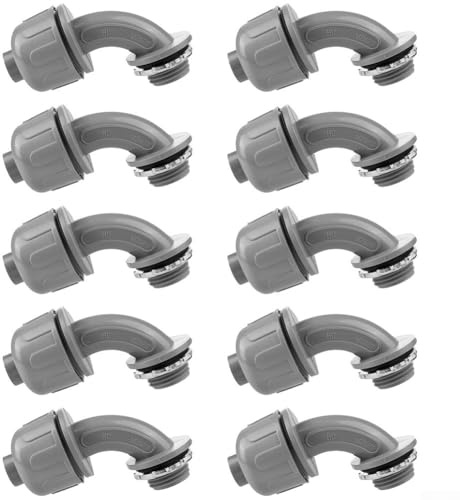 FACAIIO Accesorios de ángulo de conducto flexible de PVC, paquete de 10, conectores no metálicos NPT de 3 o 8 pulgadas, 1 o 2 pulgadas, 3 o 4 pulgadas NPT y caja eléctrica
