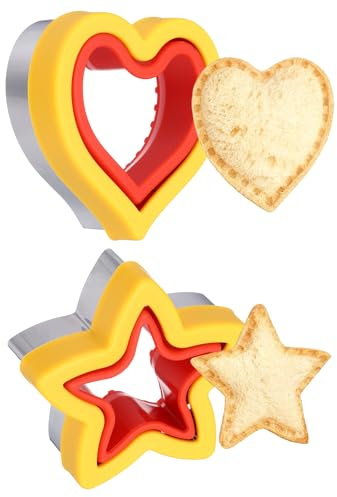 sourcing map 2 Pcs Sandwich Cutter and Sealer, Cute Cookie Cutters, Sandwich Maker Bread Decruster Lunch Accessories Heart Star Shape for Lunchbox DIY Cookie Lunch Bento Gift, Red/Yellow