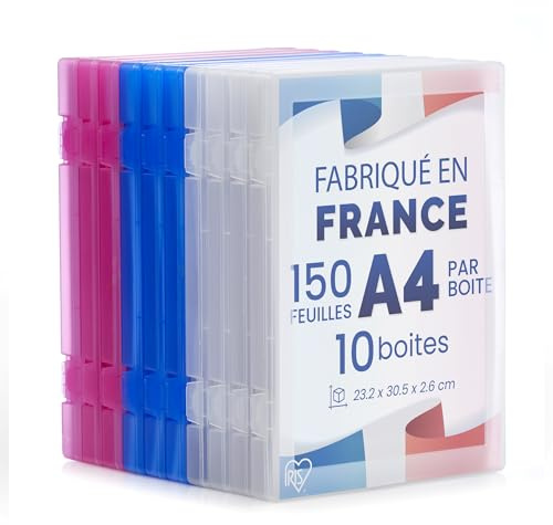 Iris Ohyama, Boite Rangement Bureau, Boite de Classement, Set de 10, Mix, Capacité de 150 feuilles A4 chacune, Empilable avec Poignée et Fermeture Sécurisée, Sans BPA, Dossier, Chemise, PJC-A4