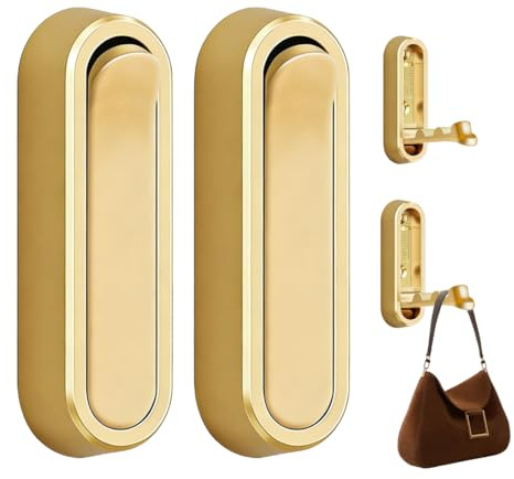 DOVBAN 2 Piezas Percheros Plegables de Pared,Ganchos de Pared de Aluminio, Ganchos Invisibles Giratorios 90 Grados, para Abrigos para la Oficina, la Cocina, el Dormitorio y el Baño (Dorados)