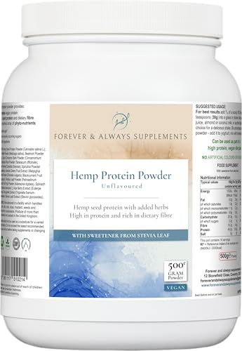 Hemp Protein Powder Vegan, High Dietary Fibre, Plant Protein - Detox & Cleanse - Digestive & Immune System Support, Muscle Growth, Recovery & Repair, Forever & Always Supplements