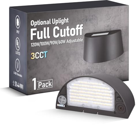 LEONLITE 120/100/90/60W Full-Cutoff LED Wall Pack with Up&Down Lighting, 3CCT Selectable, Dusk to Dawn Wall Light, 120-277V IP65, 0-10V Dimmable Commercial Outdoor Wall Lighting, UL Listed, Curved