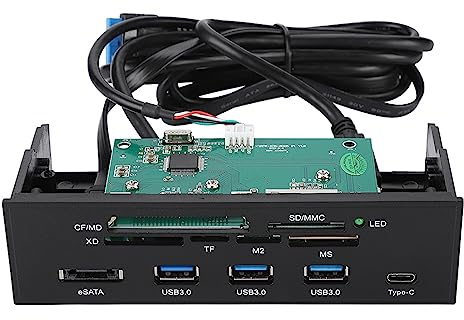 Asixxsix Lettore di Schede Interno, Pannello Frontale PC da 5,25 Pollici USB 3.0 con 3 Porte USB .0 e Porta ESATA Supporta Schede di Memoria M2 MSO MS XD CF per Installazione Desktop