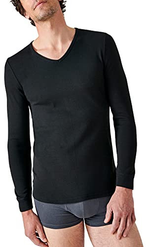 Damart Herren Langarm-Shirt mit V-Ausschnitt, Wärmegrad Medium 3. Thermounterwäsche-Oberteil, Schwarz, XL