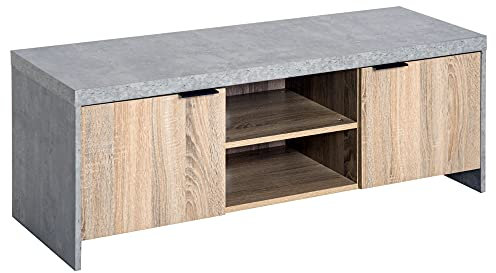 HOMCOM TV Stand for TV up to 55, 2 Doors TV Cabinet with Open Shelves, TV Unit TV Table for Living Room Bedroom Entertainment Room, 120L x 40W x 44H, Grey