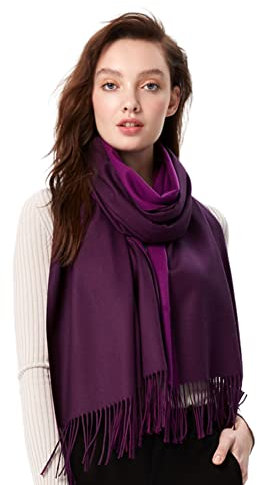 MaaMgic Schal Damen Zweifarbig Stola mit Baumwolle Pashmina Herbst Winter Mehrfarbige Deckenschal MEHRWEG Lila Violett