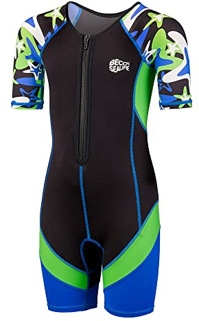 BECO-SEALIFE Combinaison Shorty en néoprène Unisexe pour garçon Bleu/Vert Taille 80