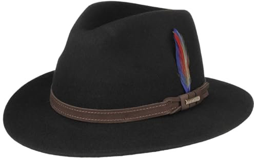 Stetson Roverton Traveller Wollhut Einfarbiger Vielseitiger Filzhut Made in EU Damen Herren Ganzjährig schwarz S (54-55 cm)