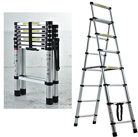 Multi-Purpose Folding Ladder 2M/2.3M, Folding Step Ladder Aluminum Ladder Multi-Position 6/7 Steps Adjustable A-Frame Stepladder with Handrails & Safety Lock, 330lbs Capacity