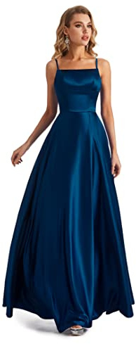 Lecureler Satin Spaghetti Strap Prom Dress