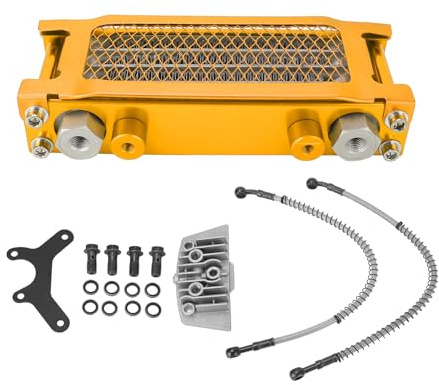 Kit de Enfriador de Aceite de Motor de Motocicleta de 4 Filas, Construcción de Aluminio con Rendimiento de Enfriamiento Eficiente para Monkey 125 50cc a 150cc Dirt Pit Bike (GOLD)