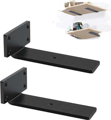 MLOQI 2 stück Regalhalterung Schwarz, Regalwinkel Schwerlast, Regal Wandhalterung, 5 mm Dick Schwebende Regalhalterung mit Hardware (12,5 cm)
