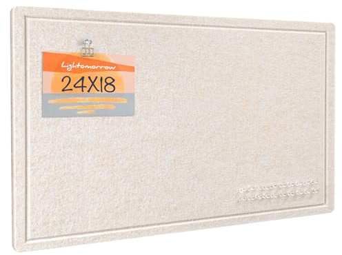 Lightomorrow Bulletin Board, 24 x 18 inches Decorative Felt Pin Board, Vision Board Cork Board Alternative for Wall, Foldable Photo Board with 20 Pushpins - Oatmeal
