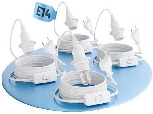 greate 4x Douille E14 avec câble et interrupteur blanc 3,5 mètres - Douille pour lampe avec prise max. 60W 250V - cable lampe de chevet, douille lampe de chevet, douille ampoule, support de lampe