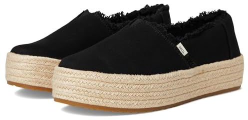 TOMS Women's Valencia Espadrille, Fabric Upper, Black Wide Width Canvas/Fray, 10B