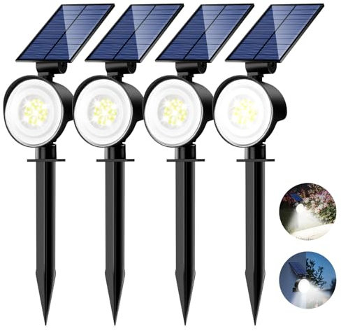 nipify Lampe Solaire Extérieur Jardin Lot de 4, Spot Solaire Exterieur Puissant 53 LED/3 Modes, Étanche Réglable Lumiere Solaire pour Allée Chemins Murale[Blanc Froid]