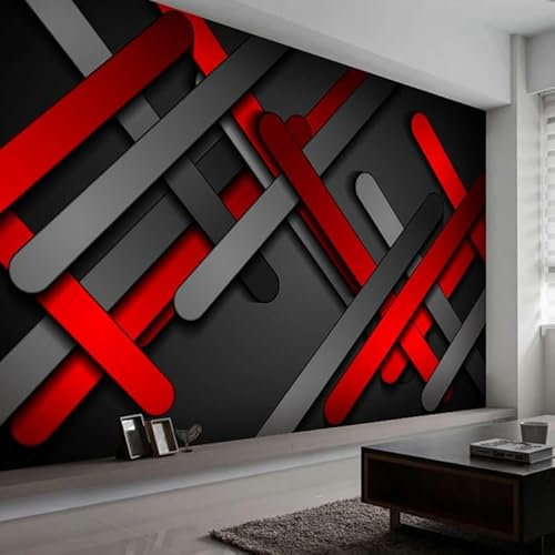 Papier peint mural abstrait 3D noir et rouge pour chambre à coucher, grande taille, 400 cm × 280 cm