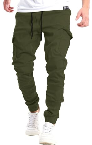 YAOHUOLE Mens Cargo Pants Jogging Tactical Trousers Men Combat Trousers Men Cuffed Cargo Joggers Slim Fit Elasticated Waist Army Green L