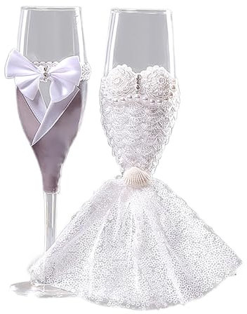 BestAlice 2 ST Bröllops Champagneglasset, Brudparets Champagneflöjter, Klar Bröllopsvinbägare Eleganta Rostningsglas för par, Bröllopsdagsglasögon Bröllopspresenter (A)