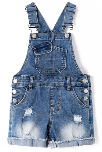 KIDSCOOL SPACE Mono Corto de Mezclilla para Niñas, Mono de Mezclilla para Niños Pequeños y Grandes, Azul, 13-14 Años