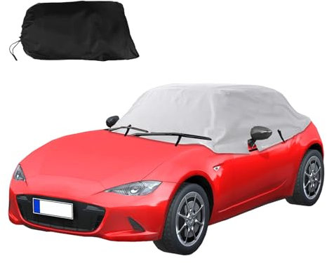 wasserdichte Autoabdeckung Halbgarage für Mazda, Oxford wasserdichte UV-Schutz Staubdichte Abdeckung vor Sonne EIS Frost Schnee für Mazda MX-5 MK1 NA MK2 NB MK2.5 1989-2023, 600D (Silber)