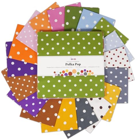Soimoi 40 st Bomullstygsrutor Buntar Berlockpaket för Quiltning, Fat Quarter Layer Cakes, Tygbitar för hantverk, Precuts Quilt Rutor 10 x 10 tum, DIY Tyg Bunt - Polka Pop