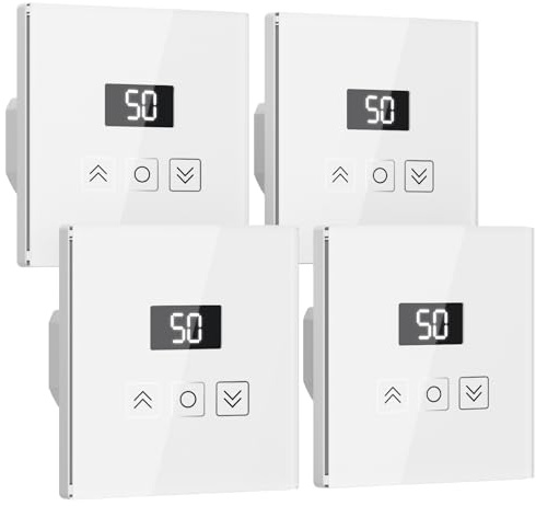 Tallifun Interrupteur Volet Roulant Connecté Équipé un Écran LCD avec Fonction Pourcentage, Interrupteur Mural Commande Vocale Programmation pour Rideaux Compatible Alexa, Google Home (Blanc, 4)