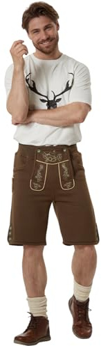 dressforfun, Pantaloni Corti bavaresi in Pile Morbido, Vegani, Stile Lederhosen Uomo, con Ricami Autentici, Tasche pratiche, Outfit Oktoberfest Costume Tradizionale Tirolese