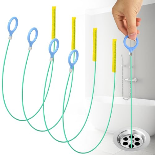 HOTUT Desatascador Fregadero 90cm, 4Pcs Flexible Cepillo de Limpieza para Desagüe, Cepillos para Tuberías, Herramienta de Limpieza de Tubos, Desatascador de Tuberias para Limpieza de Cocina y Baño