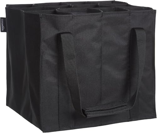 MSIHEY Bolsa para 9 botellas, con tapón de vino tinto, soporte para botellas con recipiente para vino, reutilizable para cerveza, vino tinto y bebidas (negro)