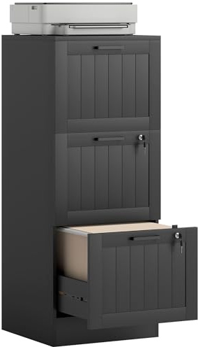 HOMCOM Caisson Bureau 3 Tiroirs Serrures 40x40x101cm Noir | Meuble Rangement Bureau, Barres de Suspension Réglables pour Documents, Caisson de Rangement Compact pour Travail ou Chambre
