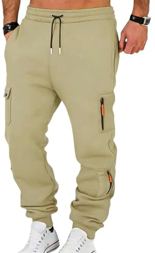 Hpbygstae Pantaloni da jogging da uomo con tasche con cerniera - Pantaloni lunghi da tuta - Pantaloni sportivi - Pantaloni da tuta - Pantaloni da jogging, beige, S