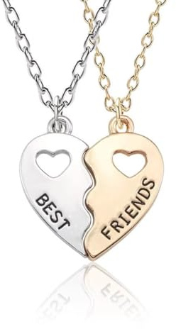 WeddHuis 2 Collane BFF Amicizia per Migliori Amiche con Pendente Cuore Regali di Compleanno per Ragazze (Oro Argento)