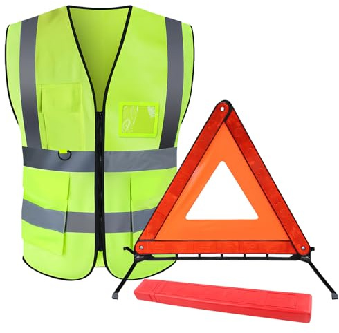 Warndreieck Kfz Warnwesten Set,360 Grad Reflektierend Warndreieck,Warnwesten Auto,Pannendreieck Faltbar für PKW,LKW,Transporter,StVZO-Konform,Geeignet Für Pannenhilfe Verkehrsunfälle Notparken