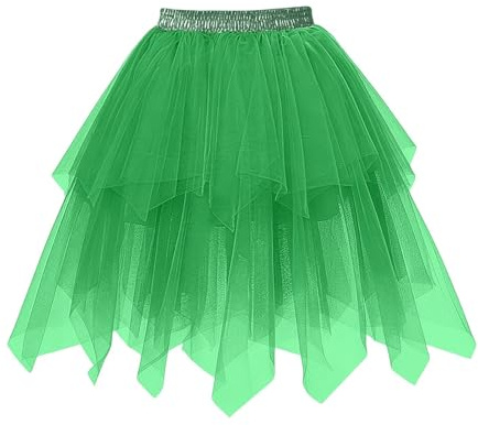 Grün Karneval Kostüm Mädchen Tüllrock Kinder High Waist Klassisch Elastisch 3 Lagig Ballett Petticoat Party Röcke Unterrock A-Linie Mesh Elegant Tutu Rock Vintage 50Er Faltenrock Puffy Kostüm