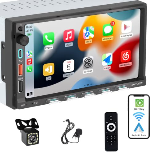 Alondy Double Din Car Stereo Compatible with [Wireless] Apple CarPlay Android Auto 7 Touchscreen Bluetooth AM/FM/RDS Radio USB (Fast Charge 3A) Backup Camera