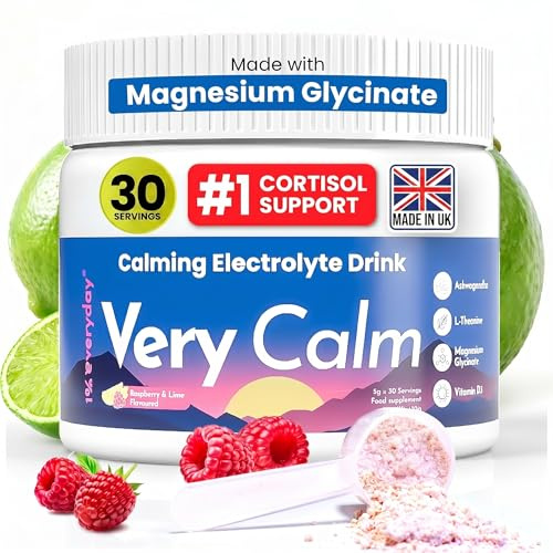 1% Everyday Very Calm Super Cortisol Reducer & Sleep Aid Supplement, Calm Magnesium and Ashwagandha Powder with L-Theanine, Vitamin D3, Electrolytes - Deep Sleep, Relax & Focus - Non-GMO 30 Servings