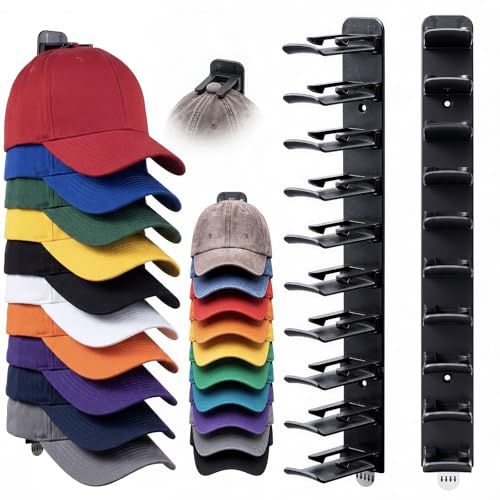Navly Organizador de sombreros para gorras de béisbol, paquete de 2 unidades, estante para sombreros para pared con adhesivo fuerte para hasta 20 sombreros, colgador de gorras para armario de puerta