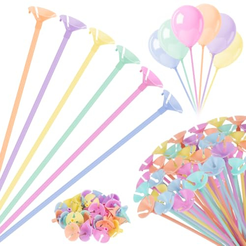 120 Pcs Balloon Sticks with Cups 32cm Reusable Balloon Sticks and Holders | Colorful Balloon Stick for Party Decorations Birthday Wedding Graduation Festival Celebrations Anniversary